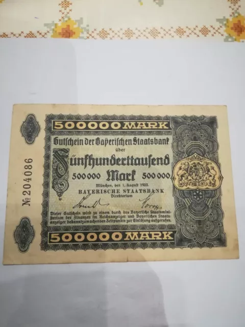 Gutschein der Bayerischen Staatsbank 500000 Mark, 1. August 1923