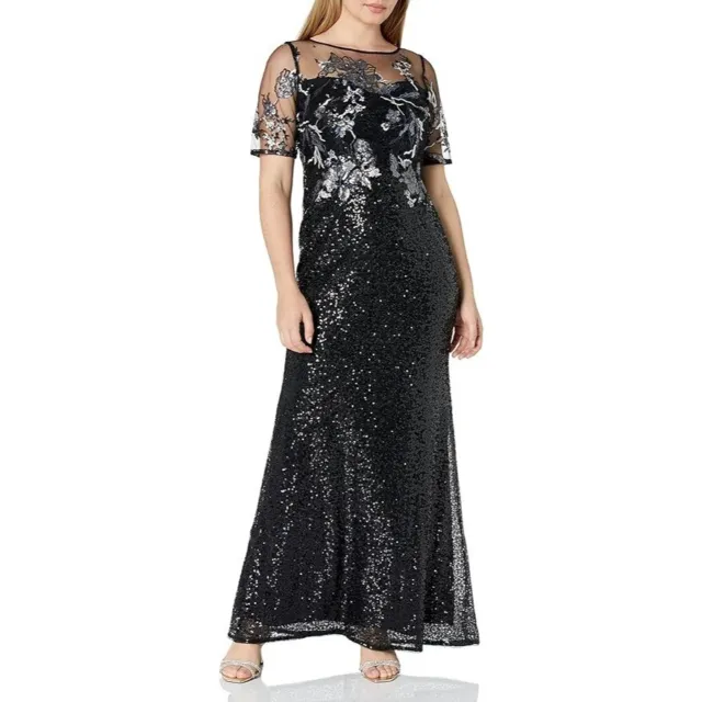 Adrianna Papell Women's Sequin Covered Gown Size 12 Black