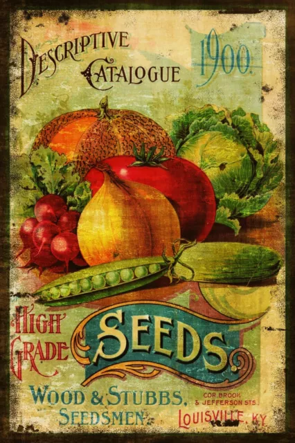 Old Seeds Gardening Advert, Aged Look Vintage Retro Style Metal Sign Plaque