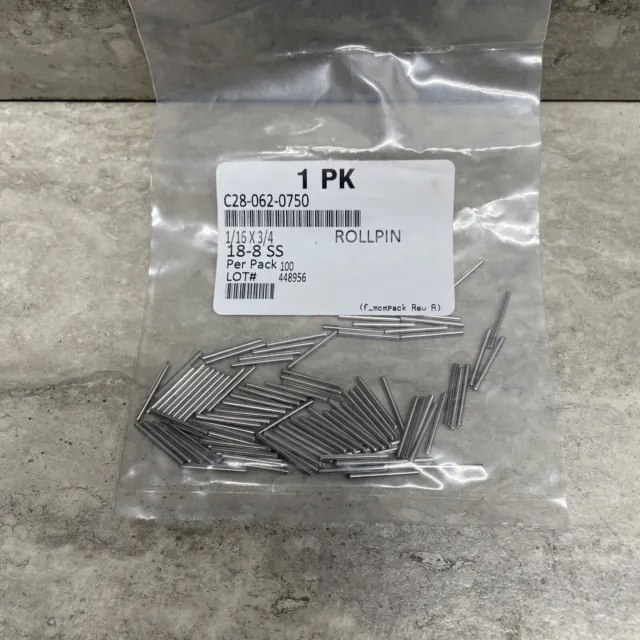 Bag Of 100 C28-062-0750 Stainless Steel Slotted Spring / Roll Pin 1/16 x 3/4