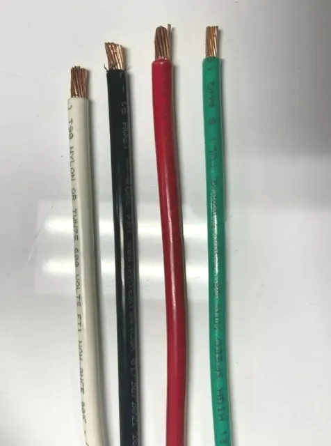 100' Ea Thhn Thwn 6 Awg Gauge Black White Red Copper Wire + 100 8 Awg Green