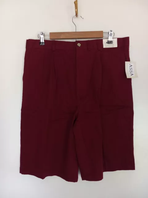 Vintage ASSA by KBB Shorts 34 Maroon Solid Bermuda Pleated Front Pockets New