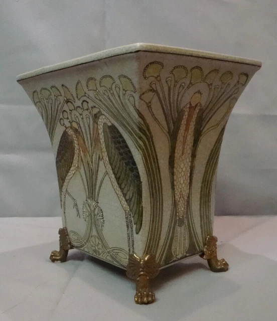Florero Marabú Pájaro Art Deco Estilo Art Nouveau Estilo Porcelana Bronce 2
