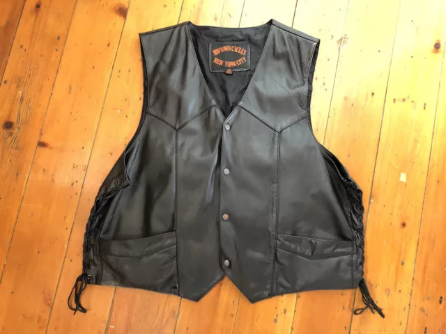 Midtown Cycles New York City Black Leather Vest Motorcycle Mens Size 56 Riding