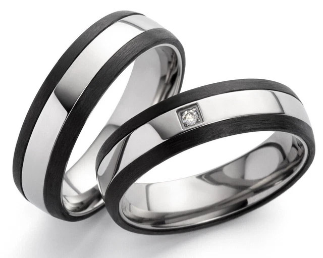 Paire Alliances Bague de Couple Fiançailles Charbon en Titane à Diamant +