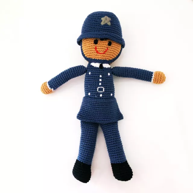 Muñeca Grande Guijarros Hombre Policía | Juguete Tejido Hecho a Mano | Regalo para Niño Pequeño o Bebé |