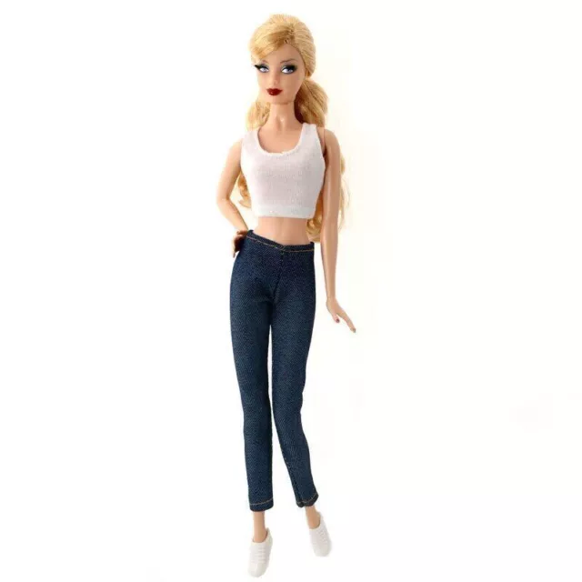 Fashion Clothes Set for 11.5" Doll Outfits White Tank Top Denim Jeans Pants