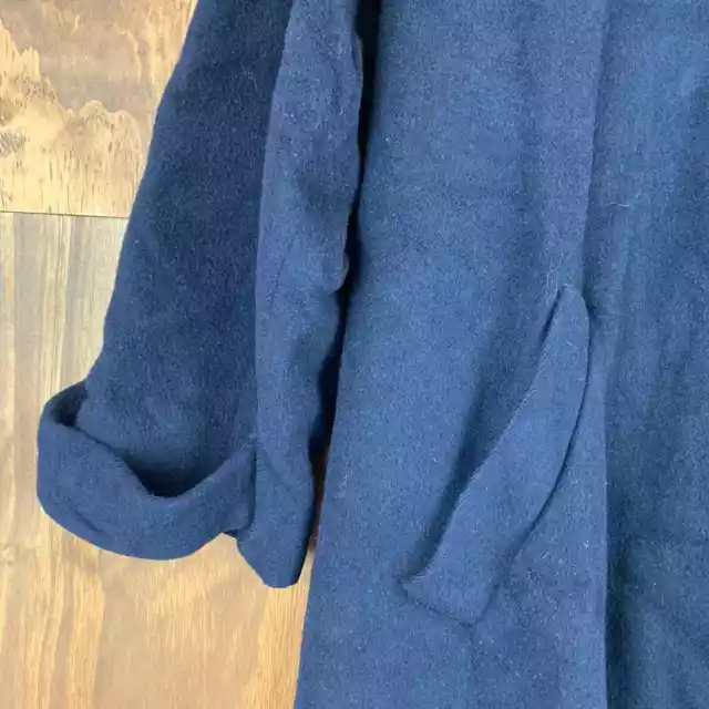 Vintage Jones New York Womens Coat Blue 100% Pure Wool Trench Quiet Luxury XL 3