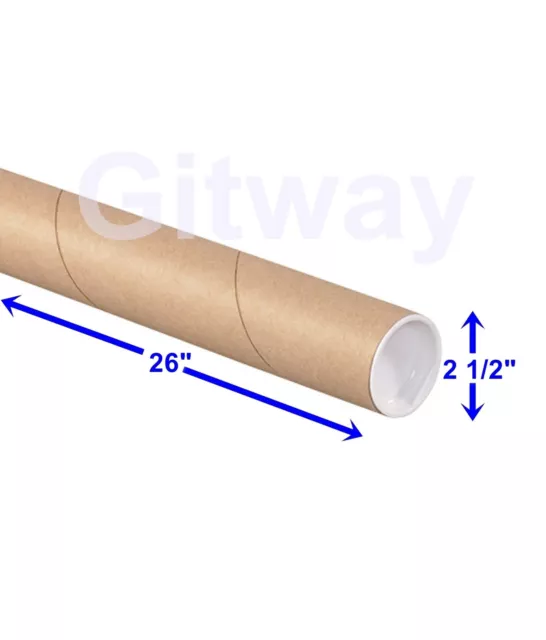 2 1/2" x 26" Cardboard Poster Shipping Mailing Mail Postal 34 Tubes with Caps