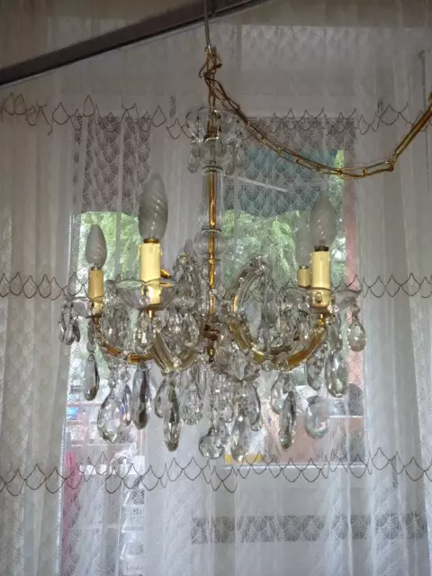 Lampadario vintage Maria Teresa classico Cristalli 5 luci Old Chandelier Lustre 3