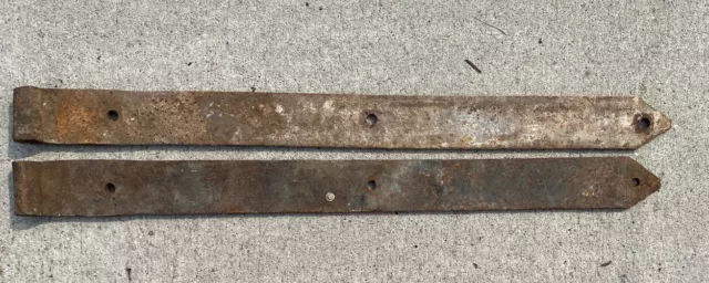 Vintage Pair Original Iron Barn Door Strap Hinges! 21 inches long, Set of 2 (D)