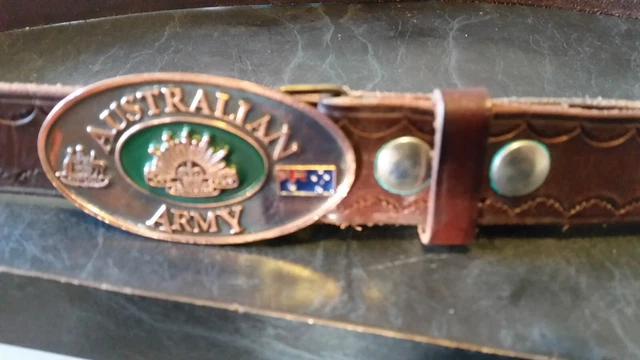 VINTAGE AUSTRALIAN ARMY Belt Buckle With Leather Belt Made In Australia - Foto 12