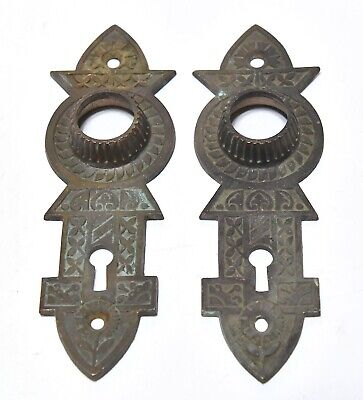 2 Matching Vintage Eastlake Style Solid Brass Finish Door Backplates