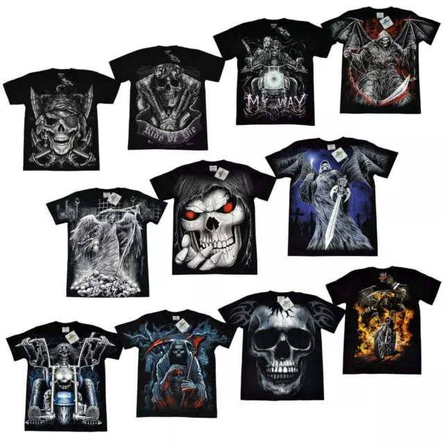 T-Shirt Herren schwarz Motivshirt Totenkopf Rocker Biker Chopper Ghost Skull