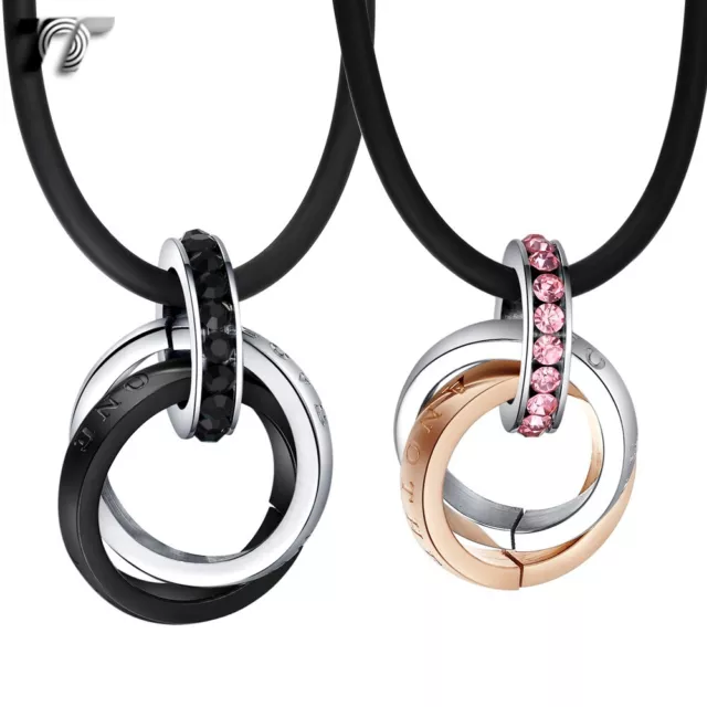 TT Rose Gold/Black Stainless Steel Love Circle Pendant Necklace For Couple NP246