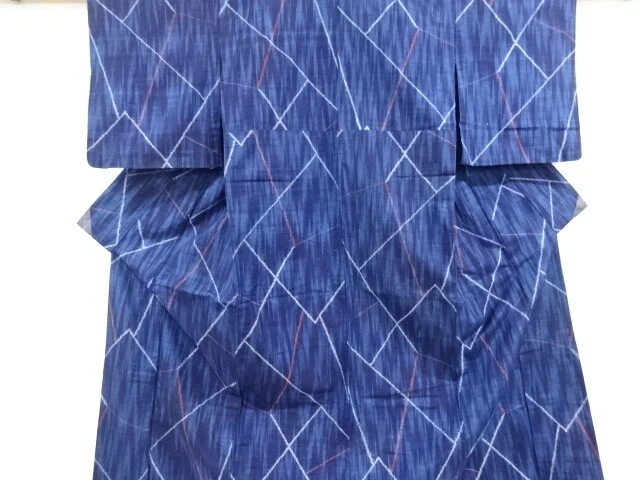 6807104: Japanese Kimono / Antique Hitoe Kimono / Fushi Tsumugi / Woven Line Dra