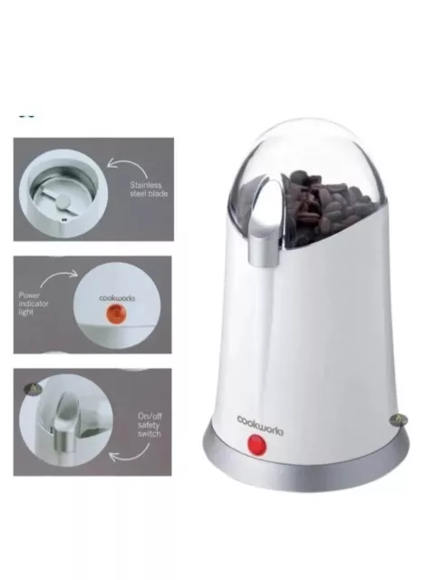 Cookworks White Coffee Beans & Herb Grinder Electric 150w Brand New