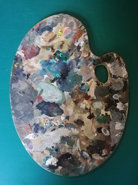 ANCIENNE GRANDE PALETTE d'Artiste en Métal Peinture à l'Huile 1900