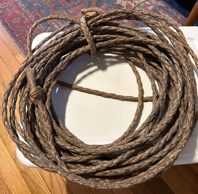 Old Rawhide Leather Cowboy Reata Riata Lariat Rope Lasso,  45' + Long