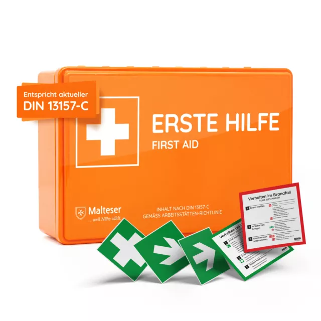 Betriebsverbandkasten DIN 13157 Erste-Hilfe-Koffer mit Wandhalterung, orange