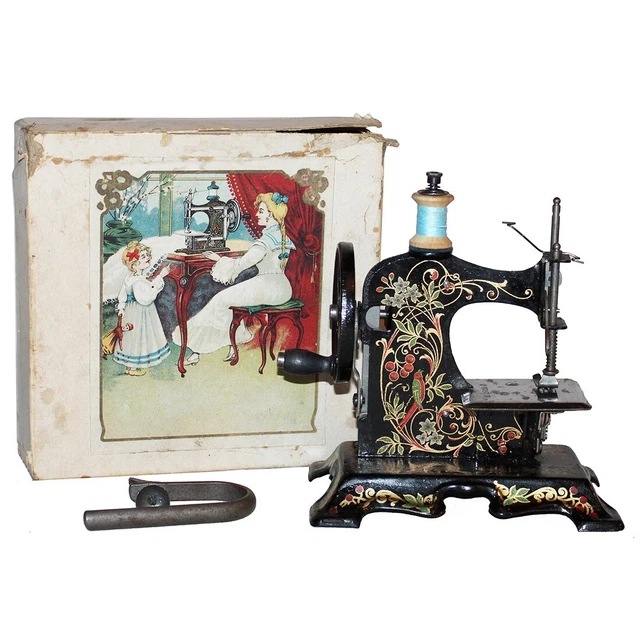 Ancienne Machine à Coudre Jouet En Fonte, Fonctionnelle, Avec Sa Valisette