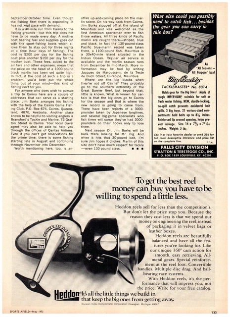 Heddon Convertible Bearings Fishing Reel Best Spend Less Print Ad 8"x 11" 1973