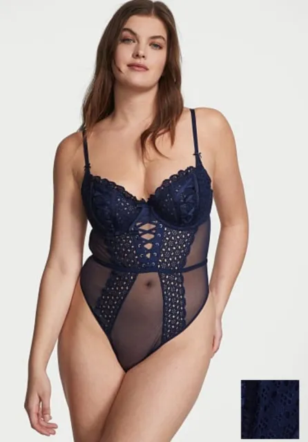 VICTORIA'S SECRET VERY Sexy Wicked Unlined Eyelet Lace Teddy Lingerie Navy  Large £95.20 - PicClick UK