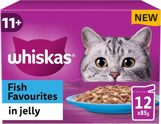 Whiskas 11+ Fish Selection in Jelly 12 x 85 g Pouches, Senior Cat Food, Pack of