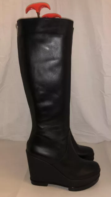 39.5/8.5❤️Robert Clergerie BLACK LEATHER KNEE High HEEL WEDGE Tall BOOTS ITALY 2