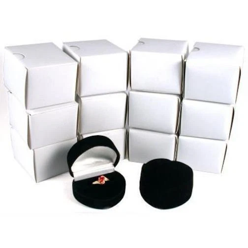 Lot Of 12 Black Flocked Velour Ring Gift Boxes