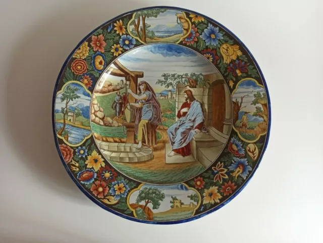 Ancien Nevers Grand plat à bord rond décor peint polychrome fin XIXème Réf 281
