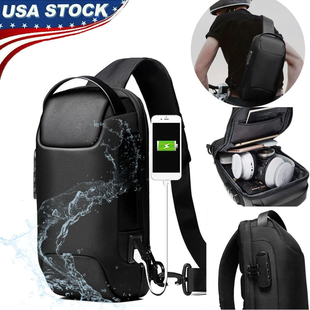 Mens Sling Backpack Waterproof Anti-theft Shoulder Crossbody Chest Bag USB Port