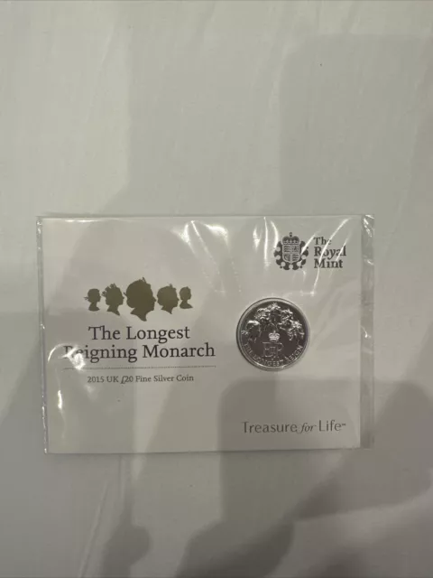 The Longest Reigning Monarch 2015 Uk £20 Fine Silver Coin Sealed Royal Mint Pack