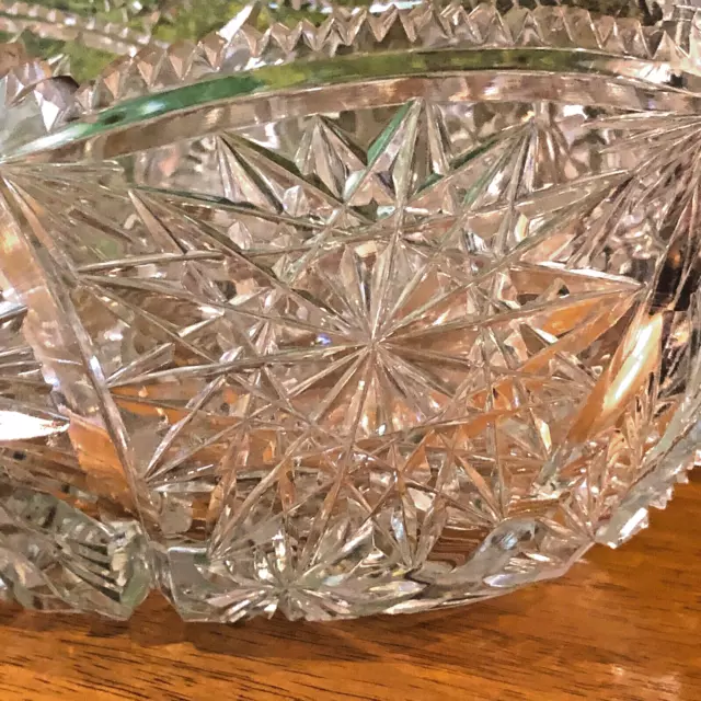 10" Russian Elaborate Sharp Cut Lead Crystal Oval Centerpiece Bowl Excellent 2