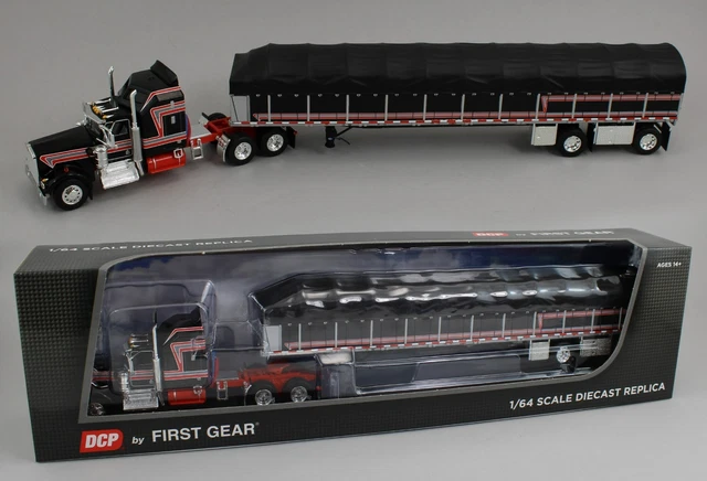DCP 1/64 Kenworth W900A Camion Semi Con Bisarca - Rosso Nero Bianco