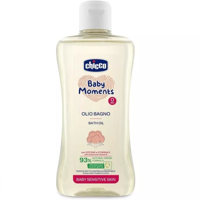 Chicco Baby Moments Olio Bagno per Pelli Sensibili 0+ Mesi Confezione da 200 ml