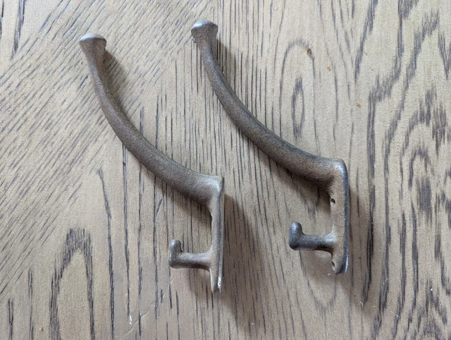 2 Antique Mission Style Genuine Hat Coat Hook Iron Arts & Crafts Era Hardware EC