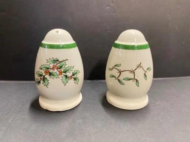 Vintage Spode Salt & Pepper Shakers With Christmas Tree and Holly on Them