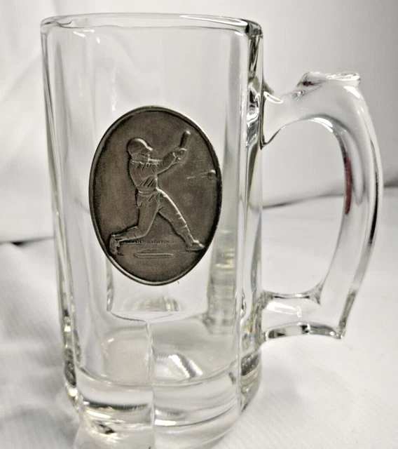 Vintage Heavy Crystal Stein Mug Baseball Pewter  Plaque