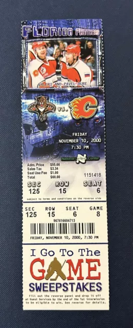 11/10/2000 PAVEL BURE & VALERI BURE FACE 2 FACE Full Ticket CALGARY vs FLORIDA