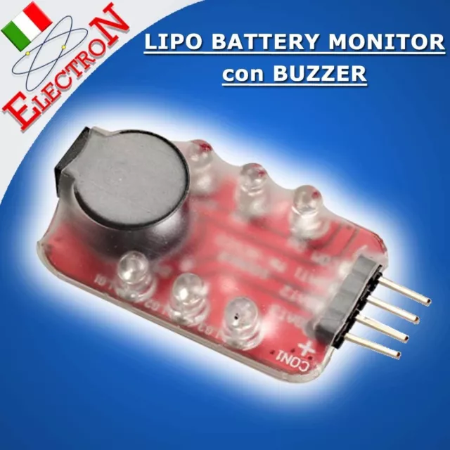 Tester Batterie Lipo 7,4V- 11,1V Li-Po 2S 3S Allarme Cicalino Buzzer Test