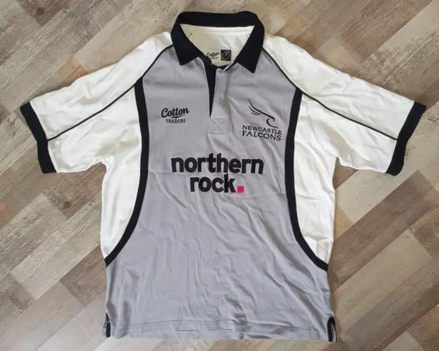 2010 Newcastle Falcons Rugby Union Shirt Grau Cotton Traders Größe L Mint