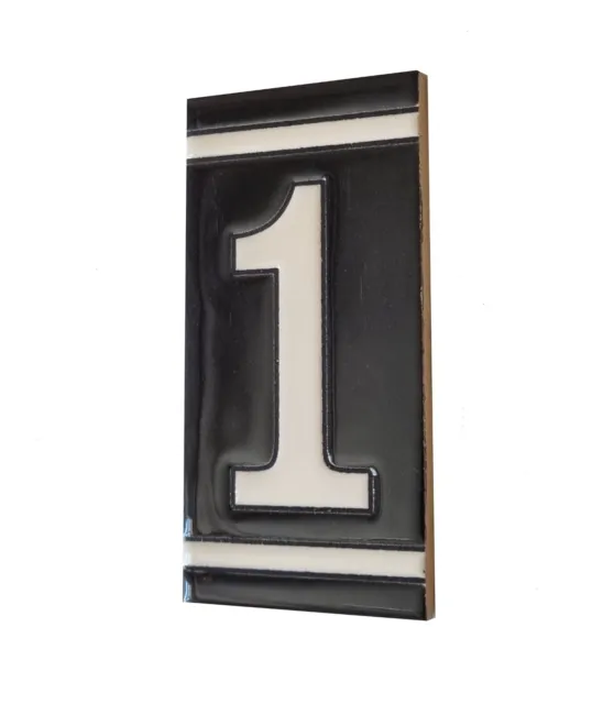 11cm x 5.5cm French Hand-painted Ceramic Black Number Tiles & Metal Frames 3