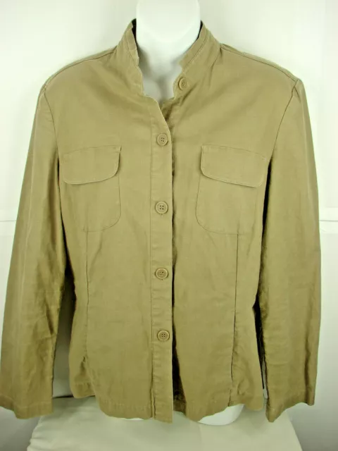 Carole Little Linen Blend Blouse Beige Sleeve Size 8 ( 38in Bust 26in Length )
