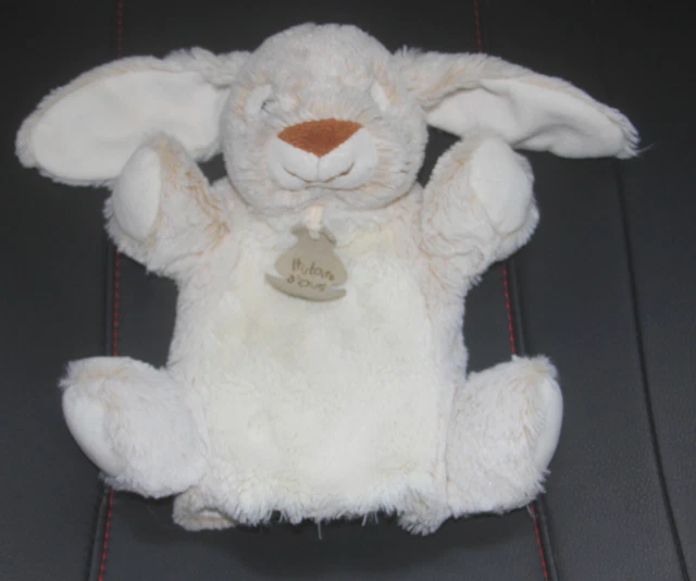 doudou marionnette lapin chiné beige z'animoos  histoire d'ours état neuf