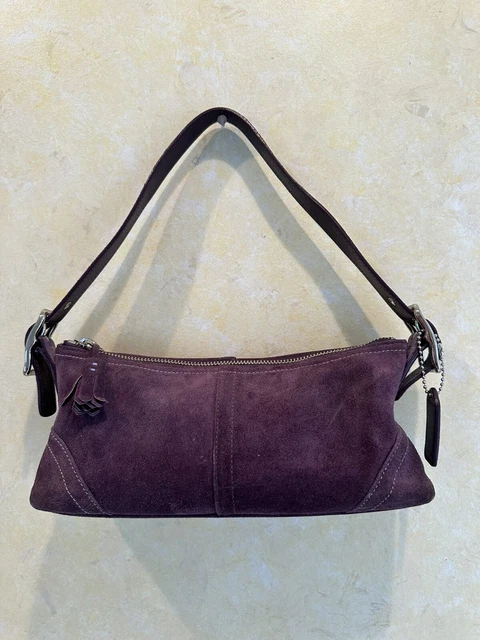 Vintage Coach Suede Eggplant Purple Demi  Mini Baguette Handbag Purse Ships Free
