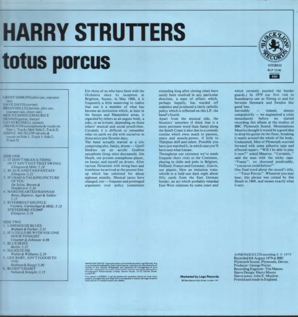 Harry Strutters Totus Porcus LP vinyl UK Black Lion 1979 - sleeve has small 2