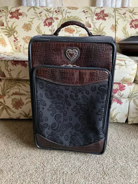 Brighton Black & Brown Croc Leather 23” Carry-on Luggage Rolling Wheels Suitcase