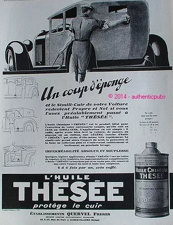 Publicite Huile Thesee Protege Le Cuir Pour Automobile Quervel De 1927 French Ad