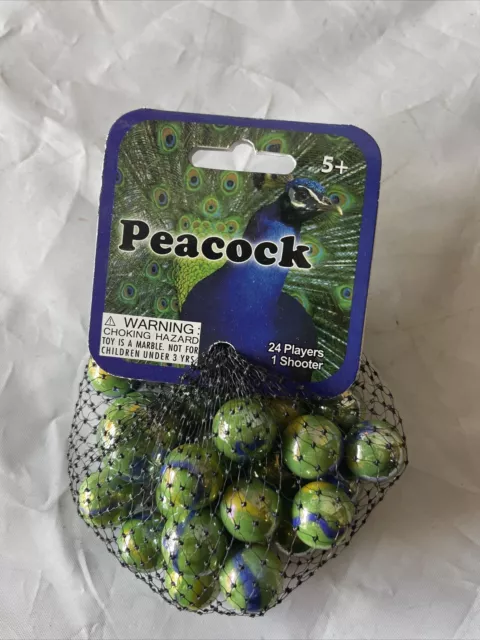Bag of 25 Bald Peacock Mega Marbles 24 Players 16mm - 1 Shooter 25mm RETIRED